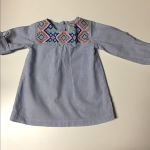 Carter’s blue/white striped dress w needlepoint